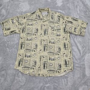 Columbia Sportswear Bass Fish Button Up Short Sleeve Mens Size Large Shirt Beige